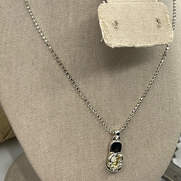 Vintage Sterling Silver Flip-Flop CZ Necklace | Italy 925 | 16” Chain - Picture 10 of 17